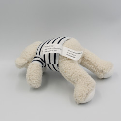 Doudou peluche ours blanc rayé bleu marin DINAN NEMERY