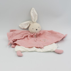 Doudou plat lapin rose blanc pois coton bio KALOO