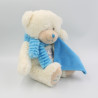 Doudou peluche ours blanc bleu mouchoir C'est un garçon