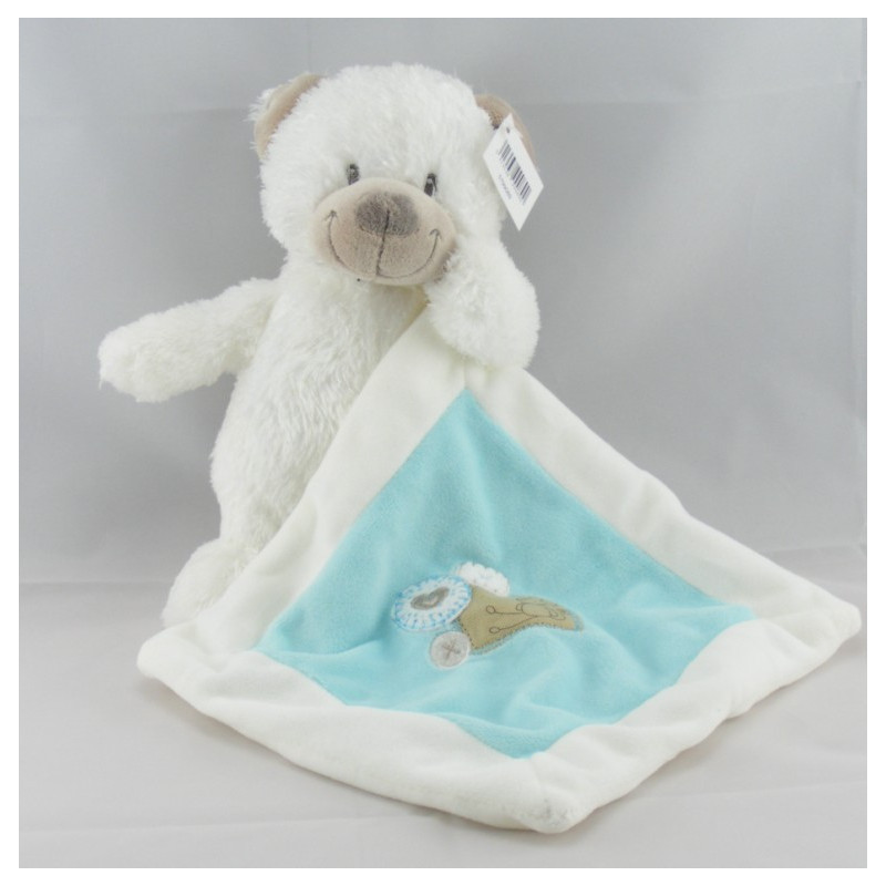 Doudou chien blanc avec doudou mouchoir bleu NICOTOY