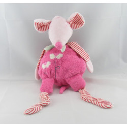 Doudou plat souris rose fleur écharpe verte ALOHA