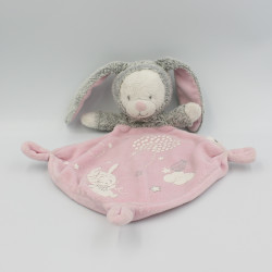 Doudou plat luminescent lapin ours gris blanc rose étoiles MOTS D'ENFANTS