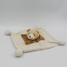 Doudou plat ours blanc marron pois