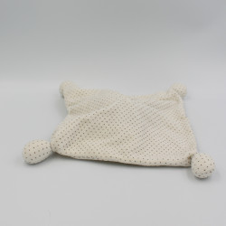 Doudou plat ours blanc marron pois