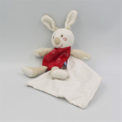 Doudou lapin beige rouge blanc mouchoir Cajou SUCRE D'ORGE