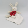 Doudou lapin beige rouge blanc mouchoir Cajou SUCRE D'ORGE