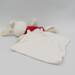 Doudou lapin beige rouge blanc mouchoir Cajou SUCRE D'ORGE