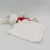 Doudou lapin beige rouge blanc mouchoir Cajou SUCRE D'ORGE