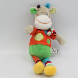 Doudou girafe vache gris rouge vert écharpe rayé MOTS D'ENFANTS