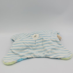 Doudou plat ours bleu vert rayures NATTOU