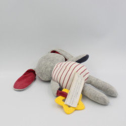 Doudou lapin gris rouge bleu masque étoile TAPE A L'OEIL