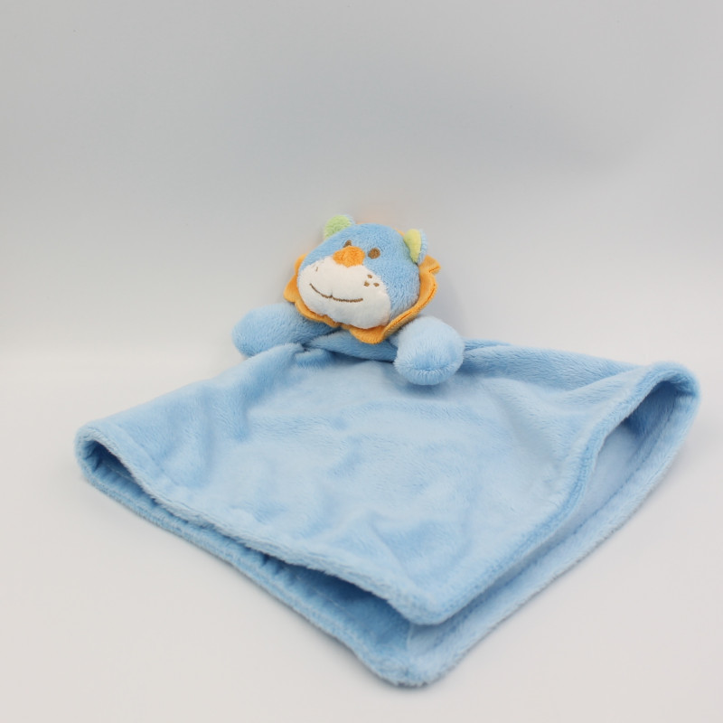 Doudou plat lion bleu orange KING BEAR