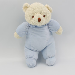 Doudou ours blanc bleu col vichy