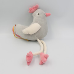 Doudou poule grise rose blanche OKAIDI
