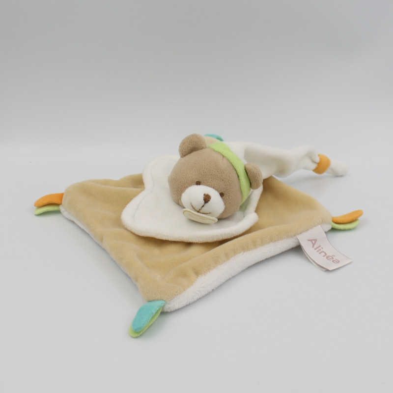 Doudou et compagnie plat ours blanc beige orange vert
