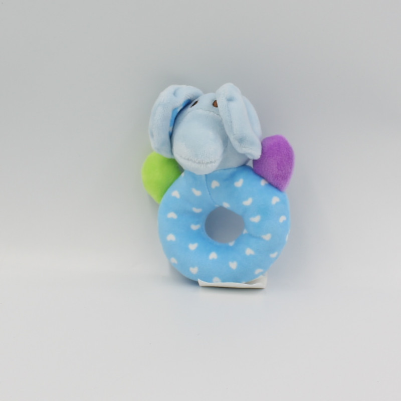 Doudou hochet éléphant bleu vert ESPA INTERCOMMERCE