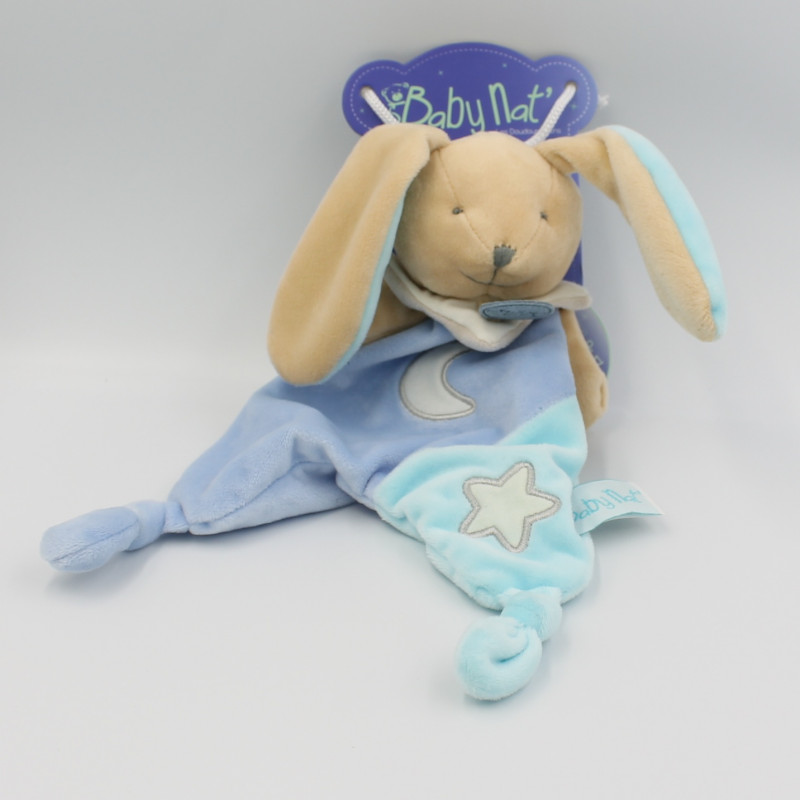 Doudou plat luminescent lapin bleu étoile lune BABY NAT NEUF