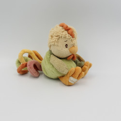 Doudou oiseau poule coq vert beige orange BUKOWSKI