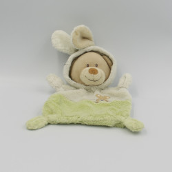 Doudou plat ours déguisé en lapin vert blanc GRAIN DE BLE