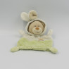 Doudou plat ours déguisé en lapin vert blanc GRAIN DE BLE