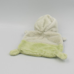 Doudou plat ours déguisé en lapin vert blanc GRAIN DE BLE