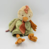 Doudou oiseau poule coq vert beige orange BUKOWSKI