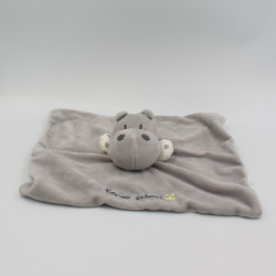 Doudou plat carré hippopotame gris Love Idea OBAIBI