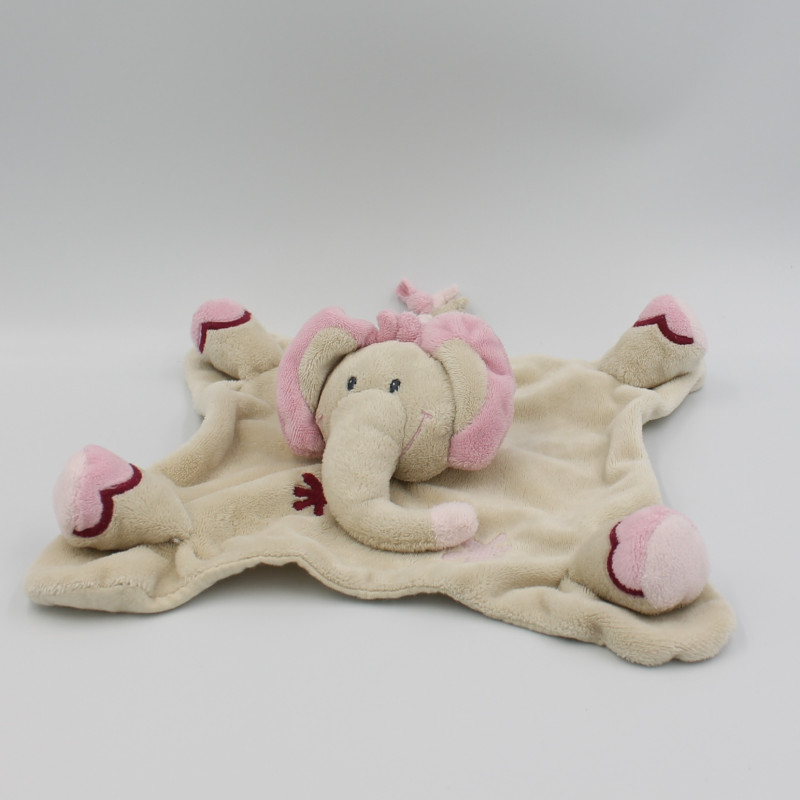 Doudou plat éléphant beige rose PREMAMAN