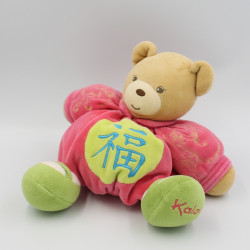 Doudou ours rose vert motif chinois KALOO