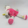 Doudou vache robe rose gris rayé foulard vert poussin NICOTOY