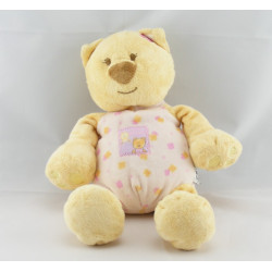 Doudou chat ours jaune rose fleurs AMTOYS BENGY