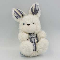 Doudou lapin blanc bleu rayé TARTINE ET CHOCOLAT