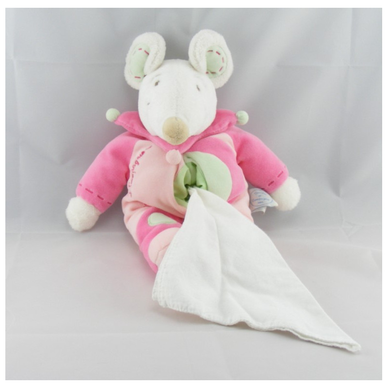 Doudou et compagnie souris rose Léonie avec mouchoir