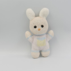 Ancienne peluche lapin blanc rose bleu jaune PASTEL