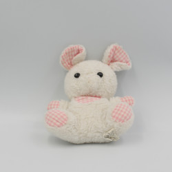 Ancienne peluche lapin blanc rose carreaux HELEN