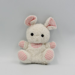 Ancienne peluche lapin blanc rose carreaux HELEN