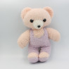 Ancienne peluche ours rose mauve AJENA