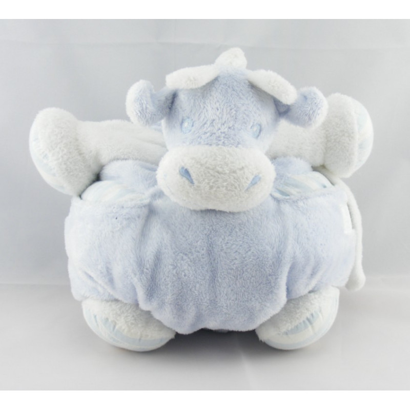 Doudou vache bleu tablier rayé TARTINE ET CHOCOLAT