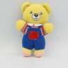 Ancienne peluche ours jaune rouge bleu salopette