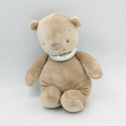 Doudou musical ours marron beige foulard bleu Mia et Basile NATTOU