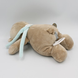 Doudou musical ours marron beige foulard bleu Mia et Basile NATTOU