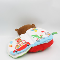 Doudou peluche livre ours marron rouge YOYO EDITIONS 