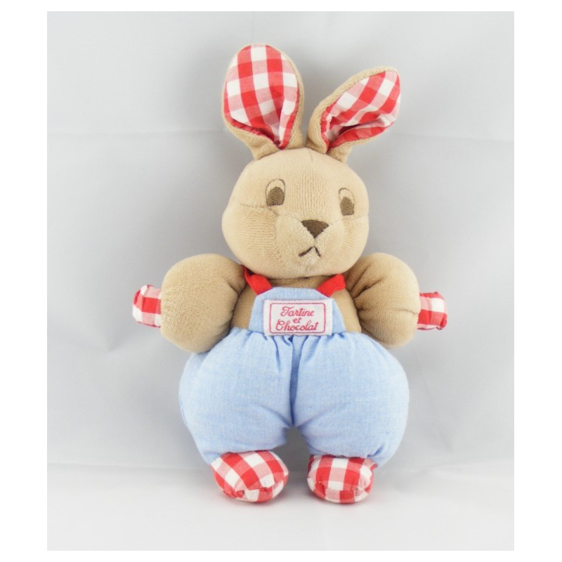 Doudou lapin bleu carreaux rouge TARTINE ET CHOCOLAT