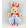 Doudou lapin bleu carreaux rouge TARTINE ET CHOCOLAT
