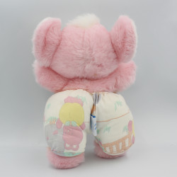 Ancien Doudou peluche souris rose salopette imprimée NOUNOURS