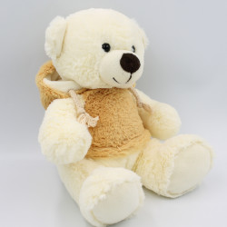 Peluche Doudou ours blanc beige capuche GIPSY