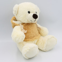 Peluche Doudou ours blanc beige capuche GIPSY