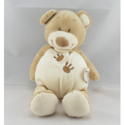 Doudou ours beige blanc pattes brodées DOUKIDOU