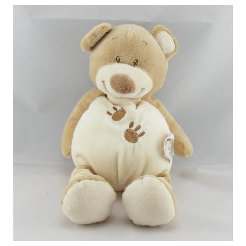 Doudou ours beige blanc pattes brodées DOUKIDOU