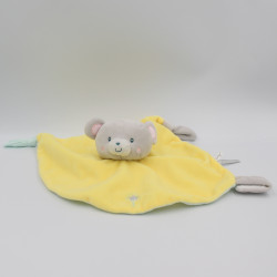 Doudou plat souris gris jaune bleu GIPSY